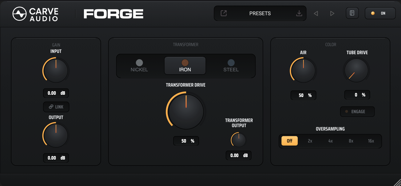 Forge, transformer plugin, tube plugin, analog plugin, carve audio
